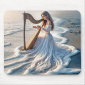 Vrouw speelt harp in oceaanwater muismat (Voorkant)
