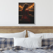 Vrouw speelt piano in Rainy Night Street Scene Canvas Afdruk (Insitu (Slaapkamer))