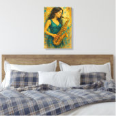 Vrouw speelt saxofoon in kleurrijke Abstracte stij Canvas Afdruk (Insitu (Slaapkamer))