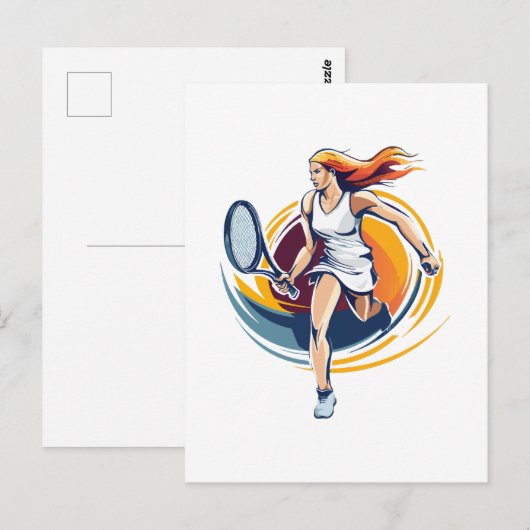 vrouw speelt tennis briefkaart (Voorkant / Achterkant)