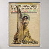 Vrouw, Spelen Harp, Tijdschrift Hoesje 1908 Poster (Voorkant)