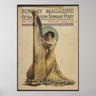 Vrouw, Spelen Harp, Tijdschrift Hoesje 1908 Poster