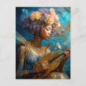 Vrouw Spelen Lute Afro-Amerikaanse Fantasy Art Briefkaart (Voorkant)