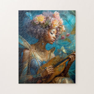 Vrouw Spelen Lute Afro-Amerikaanse Fantasy Art Legpuzzel