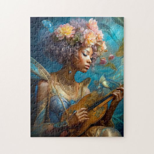 Vrouw Spelen Lute Afro-Amerikaanse Fantasy Art Legpuzzel (Verticaal)