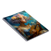 Vrouw Spelen Lute Afro-Amerikaanse Fantasy Art Notitieboek (Rechterzijde)