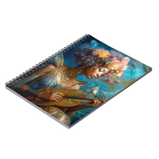 Vrouw Spelen Lute Afro-Amerikaanse Fantasy Art Notitieboek (Linkerzijde)