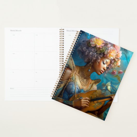 Vrouw Spelen Lute Afro-Amerikaanse Fantasy Art Planner (Display)