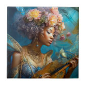 Vrouw Spelen Lute Afro-Amerikaanse Fantasy Art Tegeltje (Voorkant)