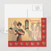 Vrouw Spiegel Kaars Klok Geest Jack O Lantern Briefkaart (Voorkant / Achterkant)