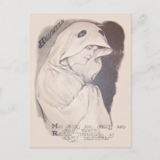 Vrouw spook kostuum blad sepia briefkaart (Voorkant)