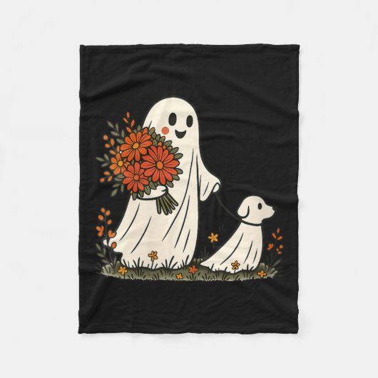 Vrouw spook wandelen hond griezelig grappig Hallow Fleece Deken (Voorkant)
