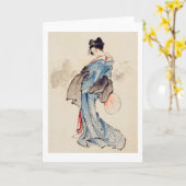 Vrouw Stands met een Fan, Hokusai Kaart (Gele Bloem)