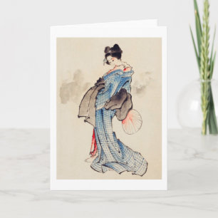 Vrouw Stands met een Fan, Hokusai Kaart