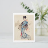 Vrouw Stands met een Ventilator, Hokusai Briefkaart (Staand voorkant)