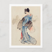 Vrouw Stands met een Ventilator, Hokusai Briefkaart (Voorkant)