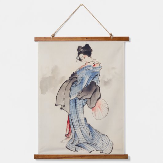 Vrouw Stands met een Ventilator, Hokusai Hangend Wandkleed (Voorkant)