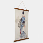 Vrouw Stands met een Ventilator, Hokusai Hangend Wandkleed (Gebogen)