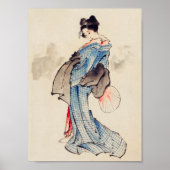 Vrouw Stands met een Ventilator, Hokusai Poster (Voorkant)