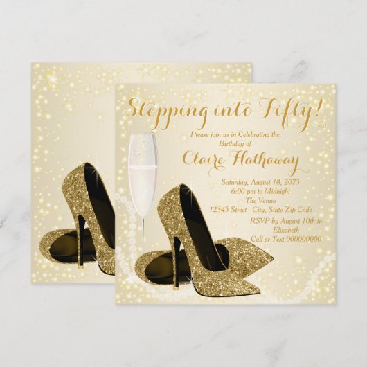 Vrouw stapt in het Vijftigjarig Verjaardagsfeest Kaart (Voorkant / Achterkant)