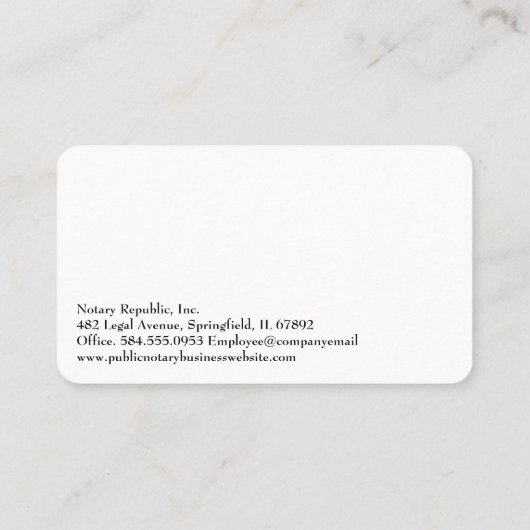 Vrouw stempelt documenten | Openbare notaris  Visitekaartje (Achterkant)