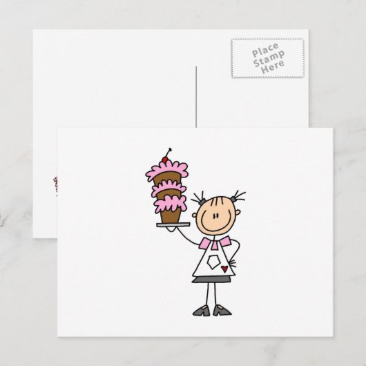 Vrouw Stick Figuur Baker Briefkaart (Voorkant / Achterkant)