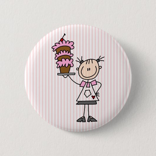 Vrouw Stick Figuur Baker Ronde Button 5,7 Cm (Voorkant)
