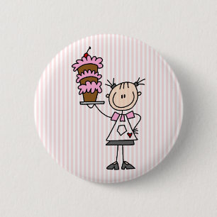 Vrouw Stick Figuur Baker Ronde Button 5,7 Cm