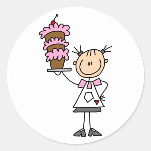 Vrouw Stick Figuur Baker Tshirts en cadeaus Ronde Sticker (Voorkant)