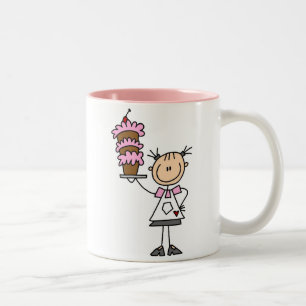 Vrouw Stick Figuur Baker Tweekleurige Koffiemok
