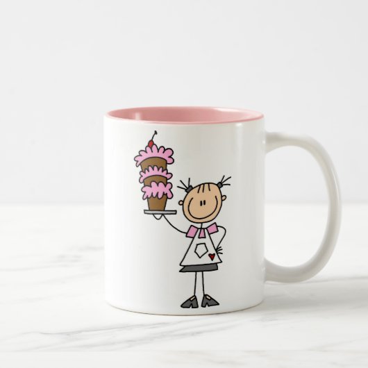 Vrouw Stick Figuur Baker Tweekleurige Koffiemok (Rechts)