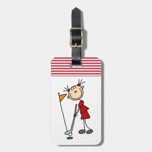 Vrouw Stick Figuur Golfer Bagagelabel (Voorkant verticaal)