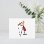 Vrouw Stick Figuur Golfer Briefkaart (Staand voorkant)