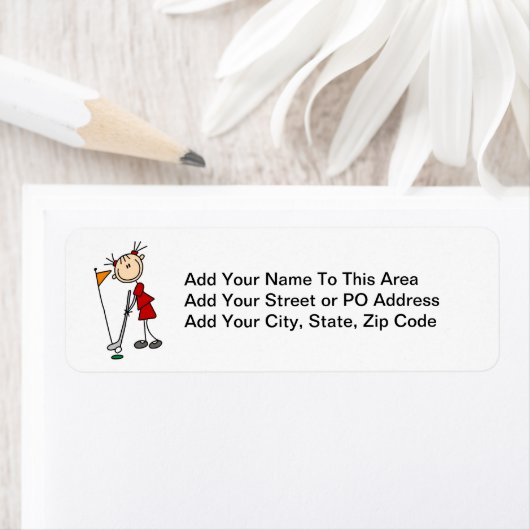 Vrouw Stick Figuur Golfer Etiket (Insitu)