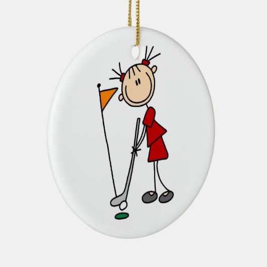 Vrouw Stick Figuur Golfer Keramisch Ornament (Rechts)