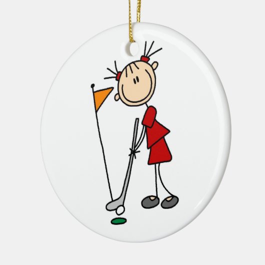 Vrouw Stick Figuur Golfer Keramisch Ornament (Links)