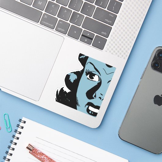 Vrouw Sticker (Laptop met iPhone)