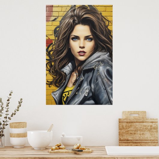 Vrouw Street Art Portret AI Generatief Poster (Keuken)