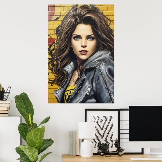 Vrouw Street Art Portret AI Generatief Poster (Thuiskantoor)