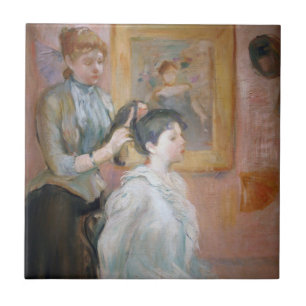 Vrouw Styling Dochter Haar (door Berthe Morisot) Tegeltje