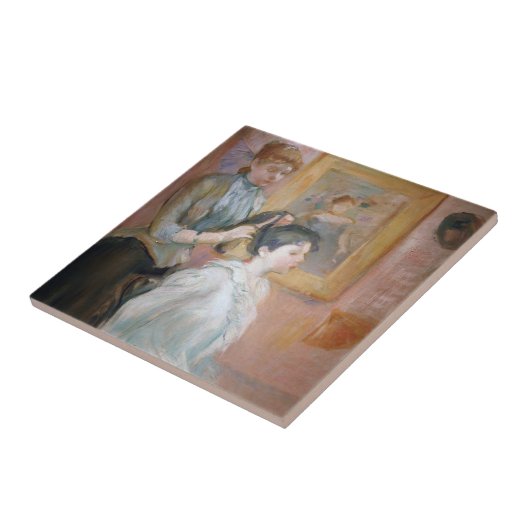 Vrouw Styling Dochter Haar (door Berthe Morisot) Tegeltje (Zijkant)