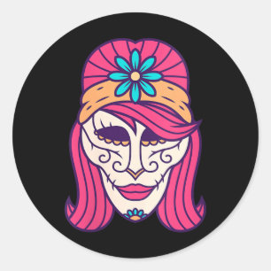 Vrouw Suiker Schedel Meisje Dag Van De Overheid Ronde Sticker