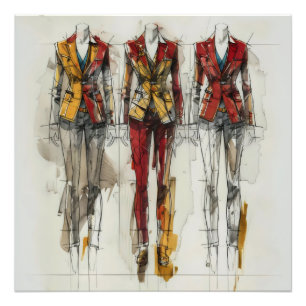 Vrouw Suit Concept Sketch Foto Afdruk