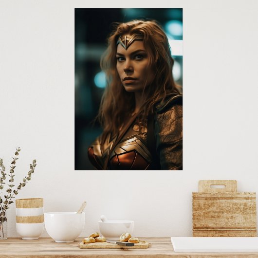 Vrouw Superheld Decor Gold en Bronze Poster (Keuken)