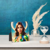 Vrouw superheldenportret in smaragdgroene wapenuit fotoplaat (Insitu)