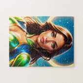 Vrouw superheldenportret in smaragdgroene wapenuit legpuzzel (Horizontaal)