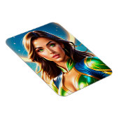 Vrouw superheldenportret in smaragdgroene wapenuit magneet (Rechterzijde)