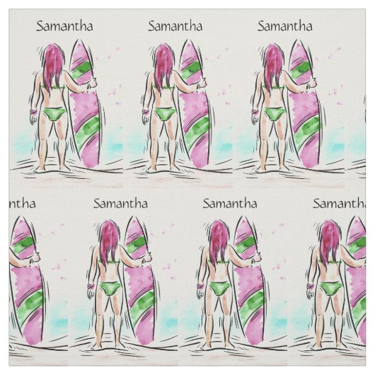 Vrouw Surfer aangepaste naam stof (Swatch)