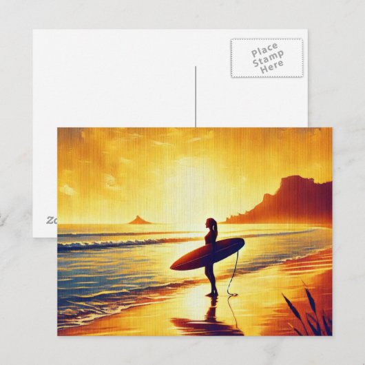 Vrouw Surfer bij zonsondergang Briefkaart (Voorkant / Achterkant)