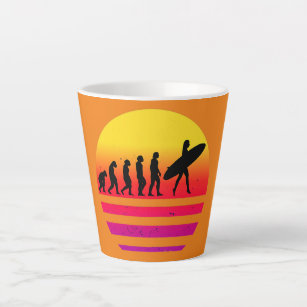 Vrouw surfer evolutie  zonsondergang grappig latte mok